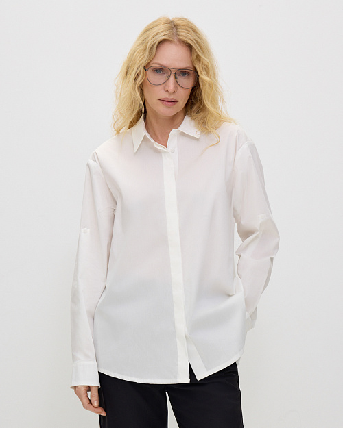 Удлиненная рубашка из хлопка и вискозы, с антибактериальными свойствами, белый