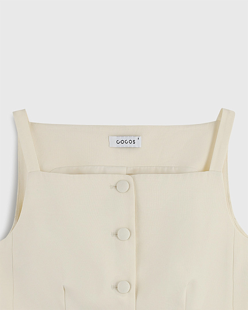 Приталенный топ жилет на пуговицах, из тенселя, молочный