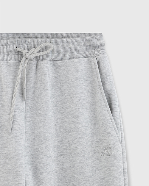 Широкие хлопковые брюки из футера, серый меланж