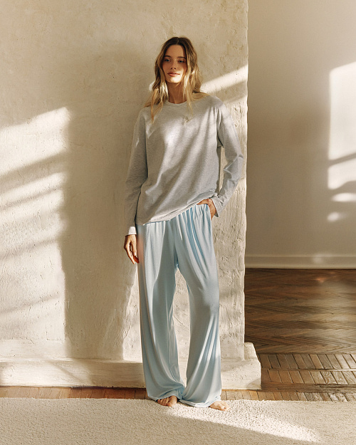 Хлопковый лонгслив оверсайз, серый меланж