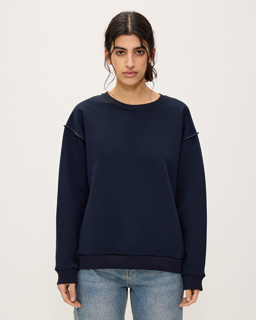 Хлопковый свитшот с открытыми швами, синий