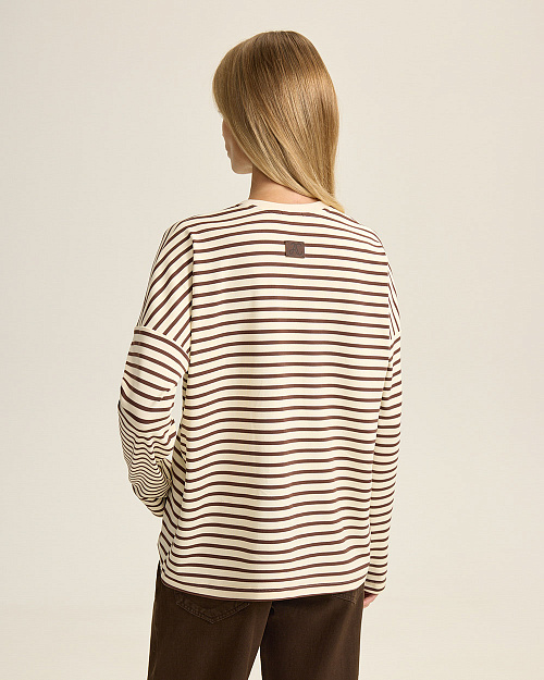 Лонгслив в полоску, коричневый