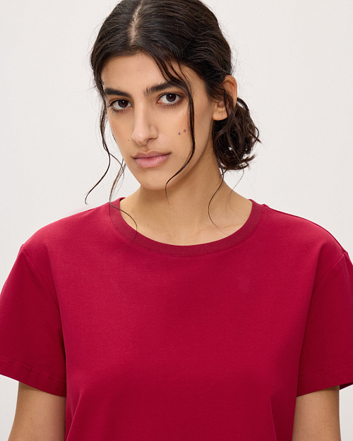 Футболка бойфренд из хлопка и спандекса, бордовый