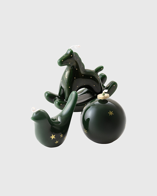 Набор свечей в виде елочных игрушек, темно-зеленый