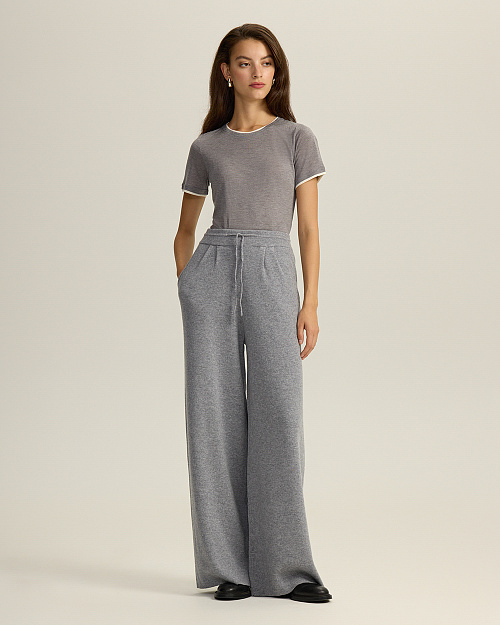 Широкие вязаные брюки из 100% шерсти мериноса, серый