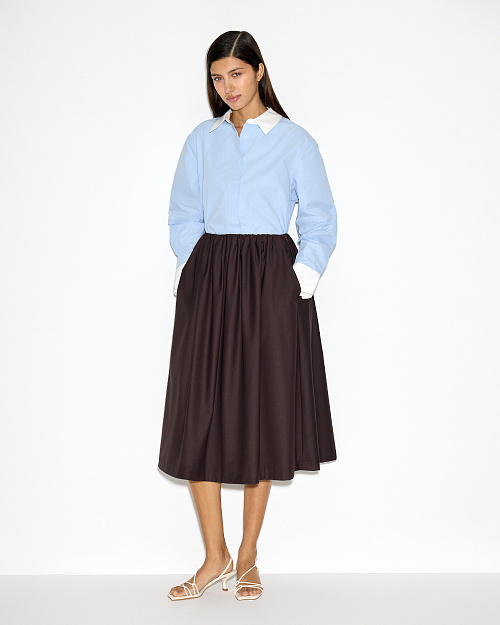 Свободная юбка миди с карманами, коричневый