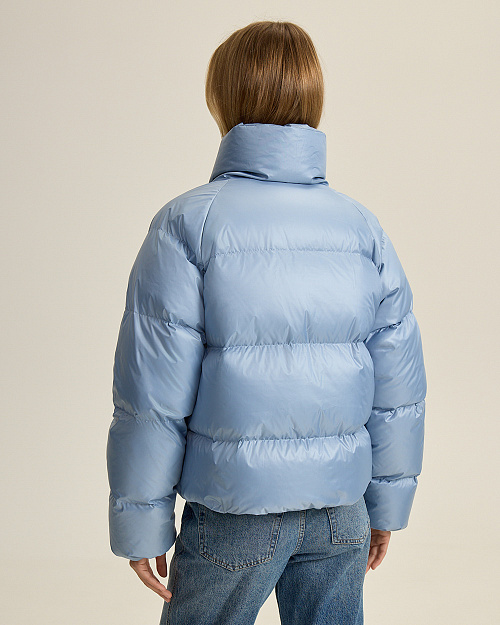 Короткий пуховик с натуральным наполнителем, голубой