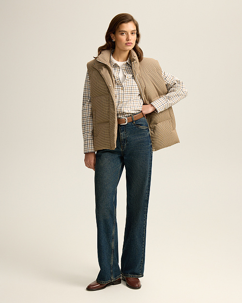 Стеганый жилет с натуральным наполнителем из пуха и пера, бежевый