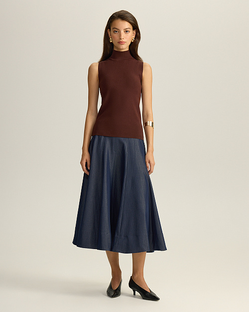 Трикотажный топ с воротником стойкой, из вискозы, коричневый