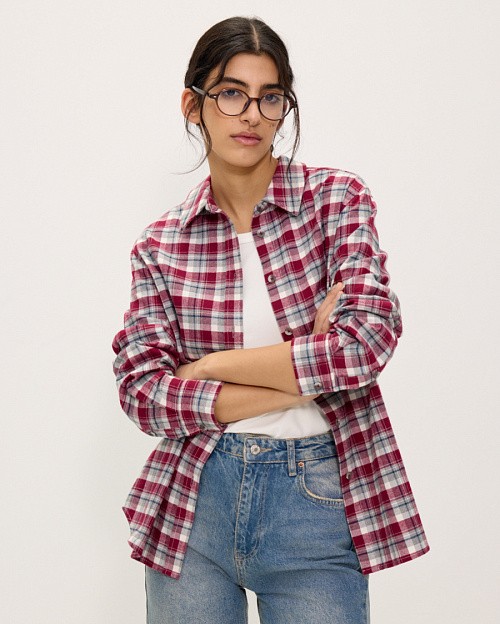 Клетчатая рубашка из плотного хлопка, бордовый