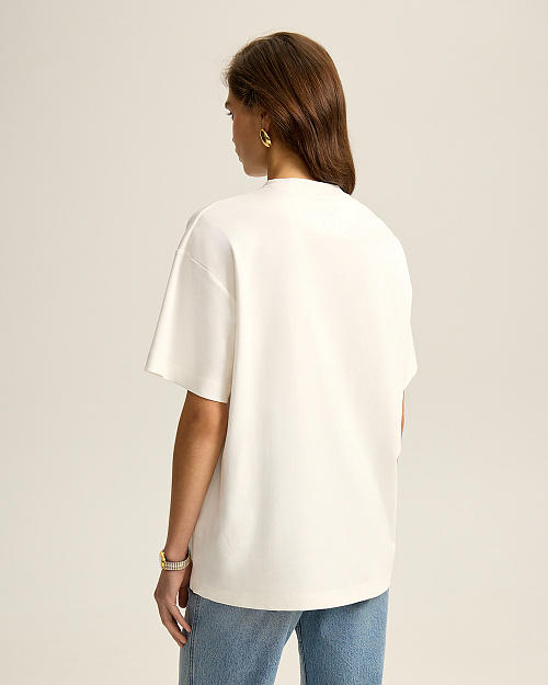 Футболка оверсайз из хлопка и спандекса, молочный