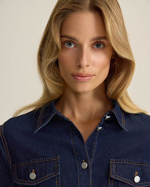 Джинсовое платье на поясе, темно-синий