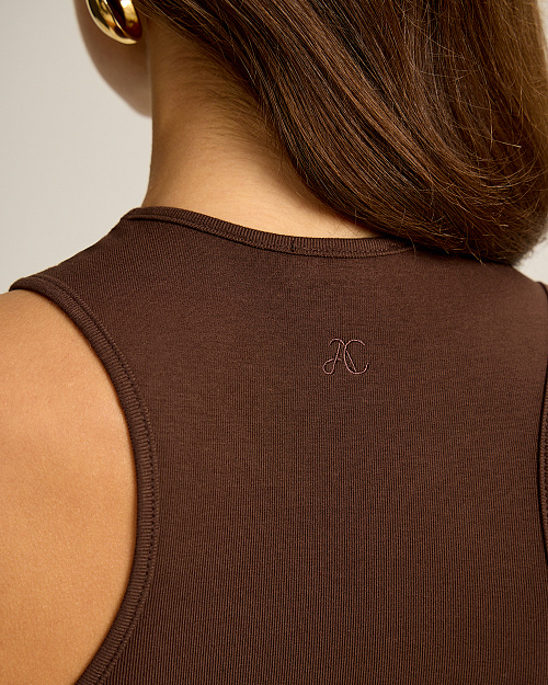Трикотажный топ с американской проймой, из района и спандекса, коричневый