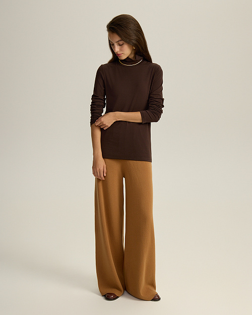 Широкие вязаные брюки из 100% шерсти мериноса, карамельный