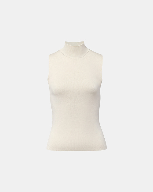 Трикотажный топ с воротником стойкой, из вискозы, молочный