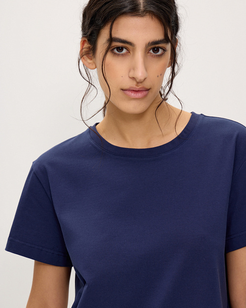 Футболка бойфренд из хлопка и спандекса, синий
