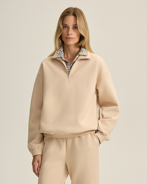 Свитшот с воротом на молнии, молочный