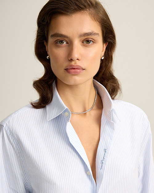 Рубашка из 100% хлопка в полоску, голубой