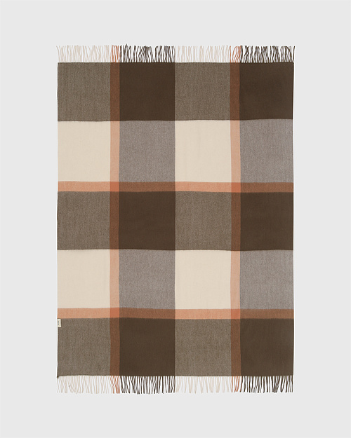 Шерстяной плед в клетку, 140×180 см, бежевый с коричневым
