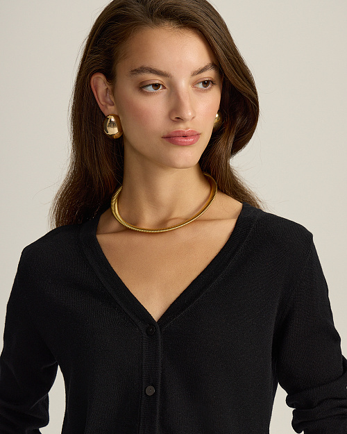 Тонкий шерстяной кардиган на пуговицах, черный