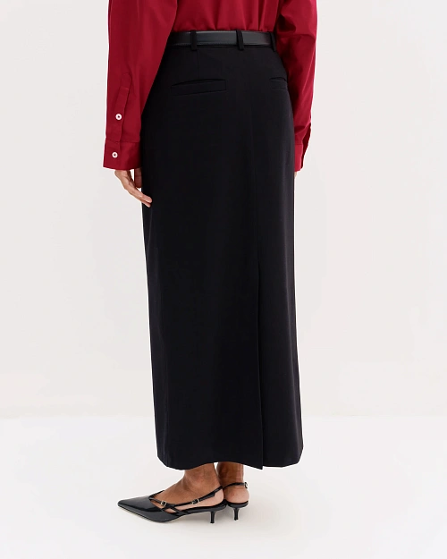 Прямая юбка со шлевками для ремня, черный