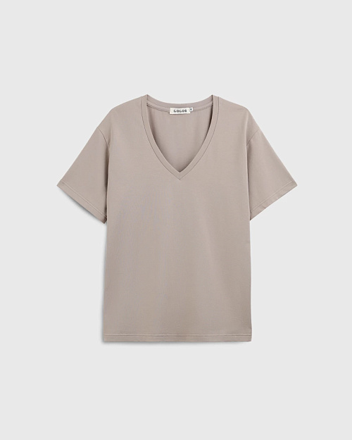 Футболка с V-вырезом, из хлопкового джерси, серо-бежевый