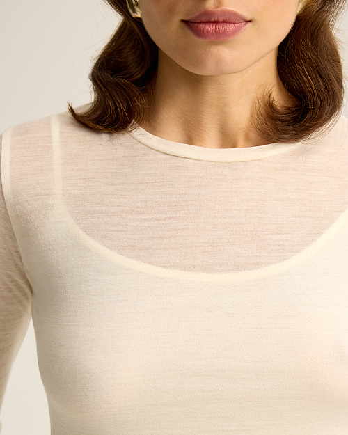 Прозрачный лонгслив из шерсти мериноса, молочный