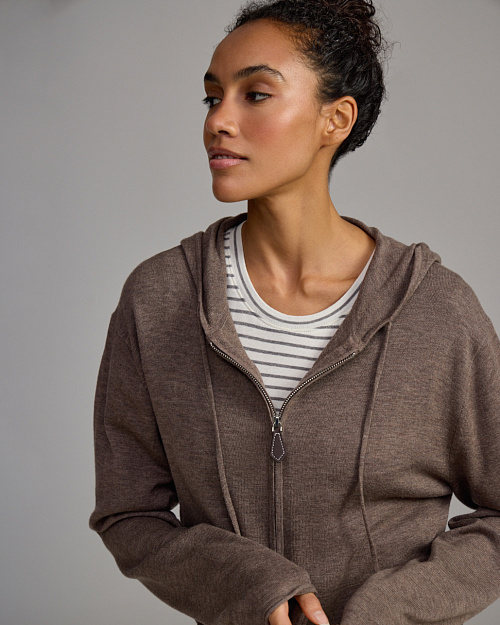Худи Unisex на молнии, из шерстяного вязаного трикотажа, коричневый
