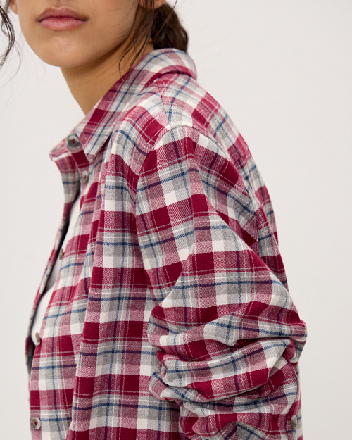 Клетчатая рубашка из плотного хлопка, бордовый