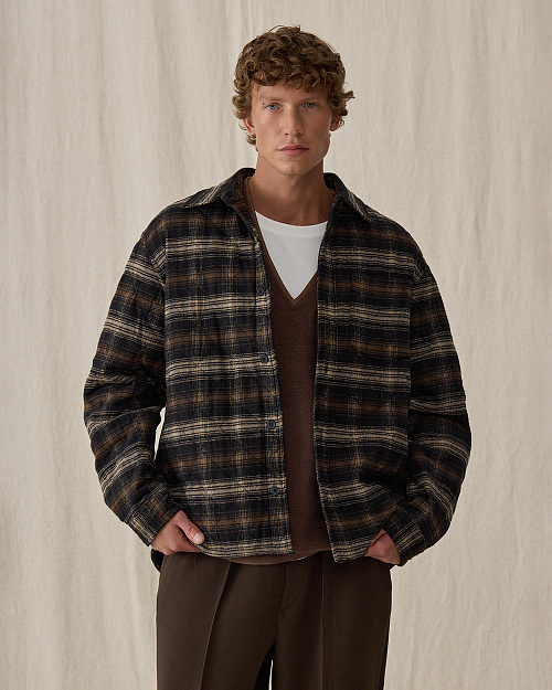 Мужская утепленная стеганая рубашка, коричневый