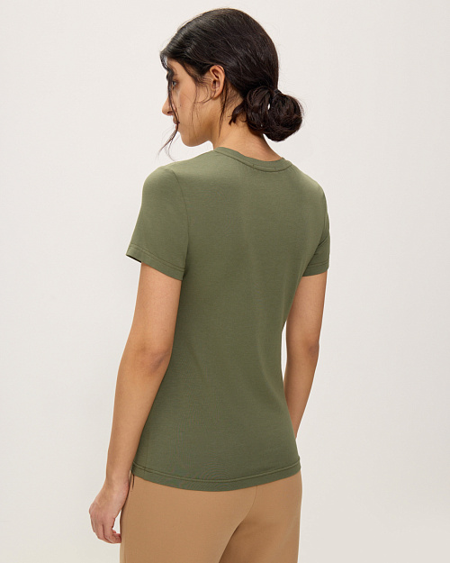 Приталенная футболка из хлопка и модала, хаки