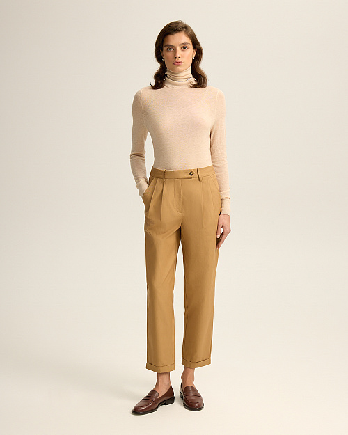 Хлопковые брюки чиносы с отворотами, карамельный бежевый