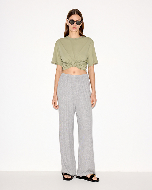 Трикотажные брюки на резинке, из района и спандекса, серый меланж