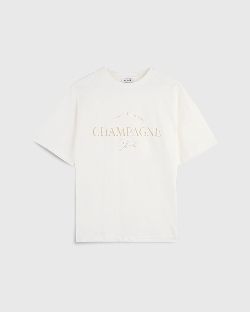 Футболка oversize с принтом, из района, молочный