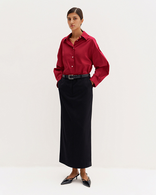 Прямая юбка со шлевками для ремня, черный