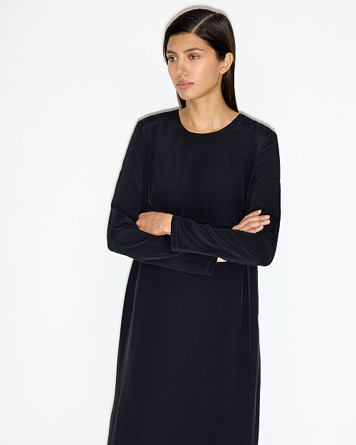 Платье макси с длинным рукавом, из вискозы, черный