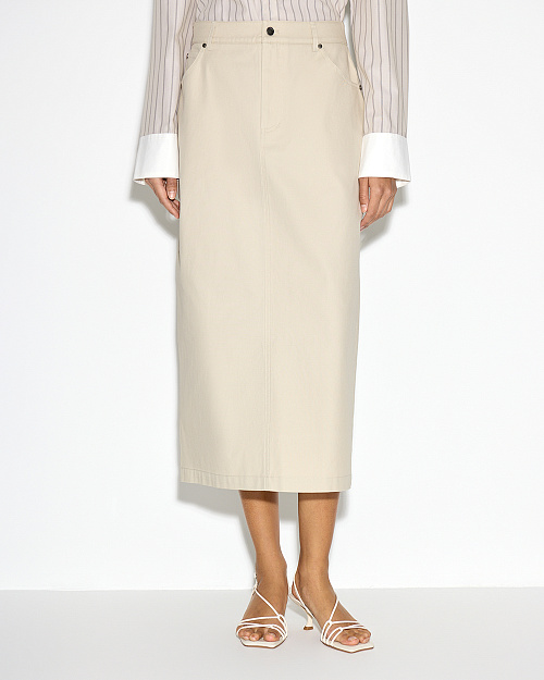 Прямая юбка из хлопкового денима, светло-бежевый