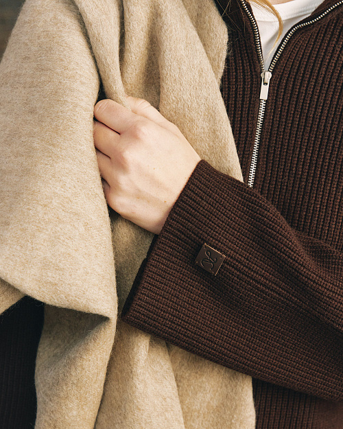 Удлиненный свитер на молнии, коричневый шоколадный