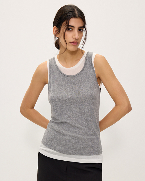 Двухслойная майка из тенселя и шерсти, серый меланж