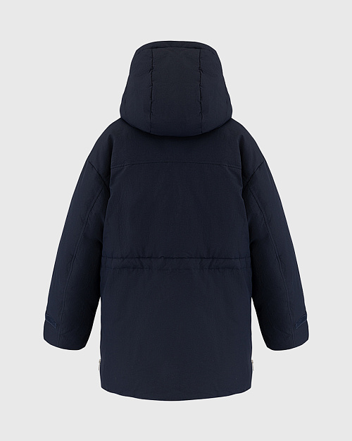 Пуховик парка с накладными карманами, темно-синий