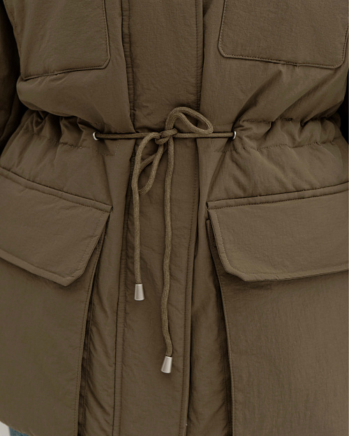 Пуховик парка с накладными карманами, хаки