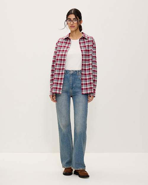 Клетчатая рубашка из плотного хлопка, бордовый