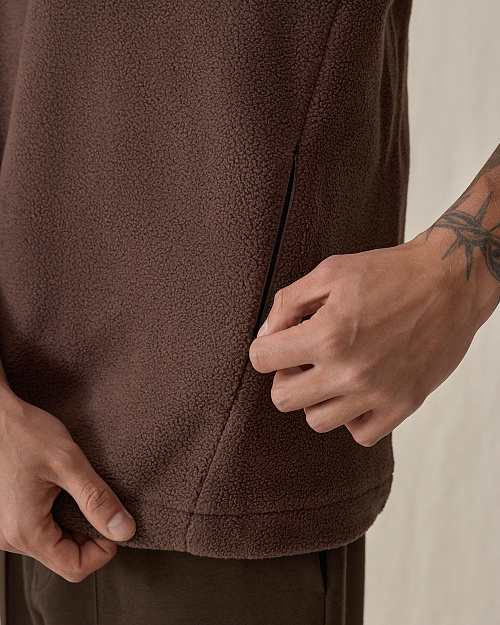 Мужской жилет из флиса шерпа, коричневый