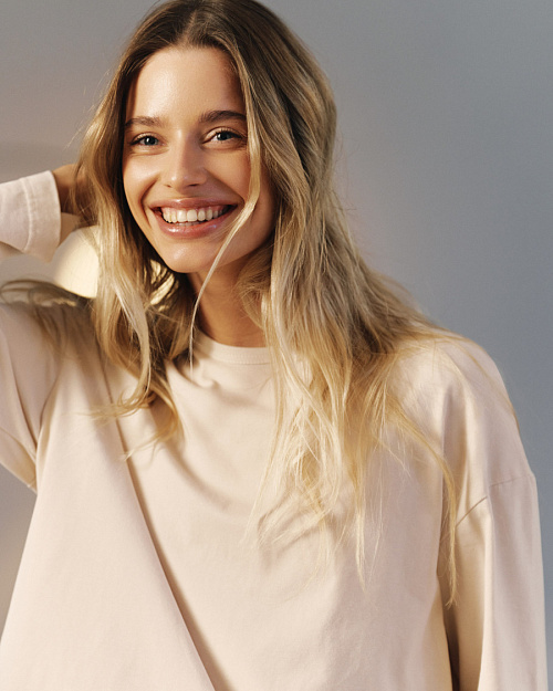 Хлопковый лонгслив оверсайз, светло-бежевый