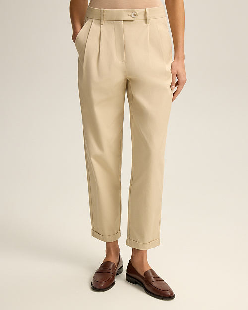 Хлопковые брюки чиносы с отворотами, светло-бежевый
