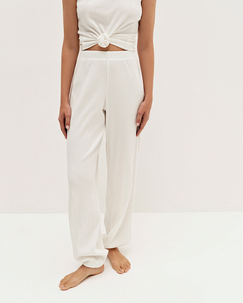 Хлопковые брюки джоггеры в рубчик, белый