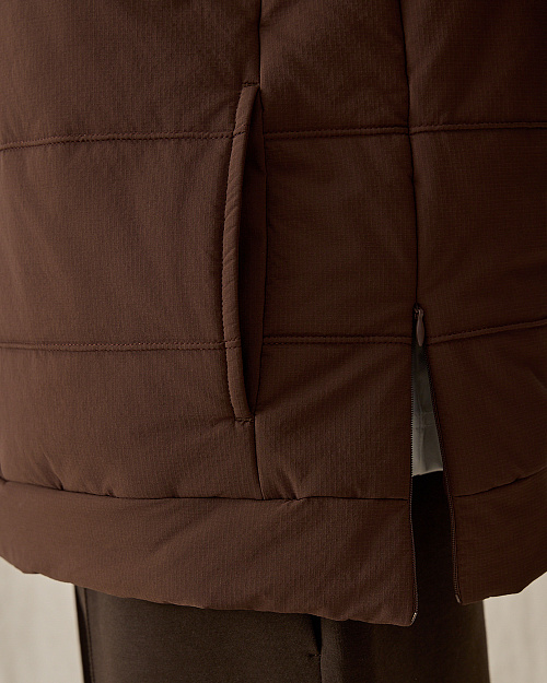 Мужская стеганая куртка-худи, коричневый