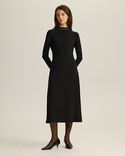 Трикотажное платье со стойкой, из тенселя с шерстью, черный