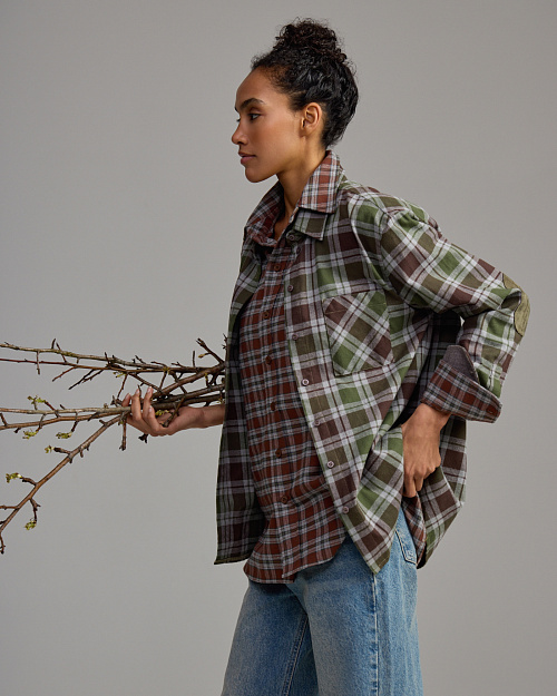 Хлопковая рубашка в клетку Unisex, хаки, коричневый