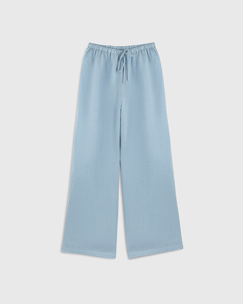 Брюки на кулиске, из тенселя и льна, небесно-голубой
